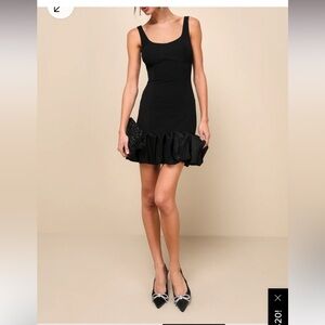 NWOT Lulus essential flirty black 3D ruffle hem mini dress size large
